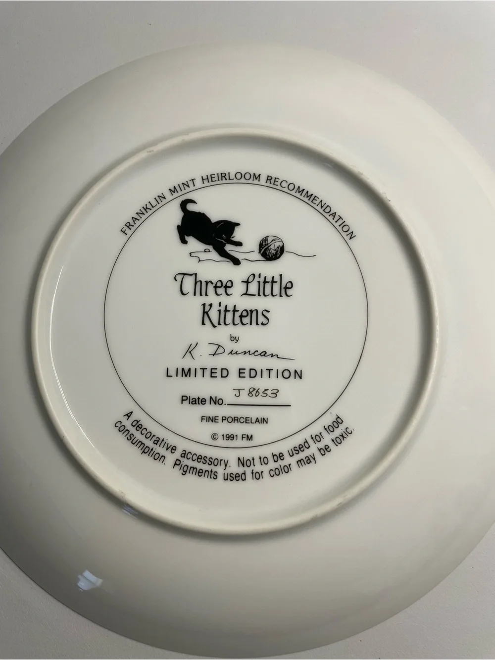 Vintage Franklin Mint Kitten Collector Plates - Pair Set of 2